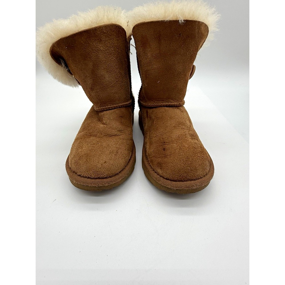 UGG Bailey Button Brown Suede Shearling Lined Ankle Boots Kids Size US 12